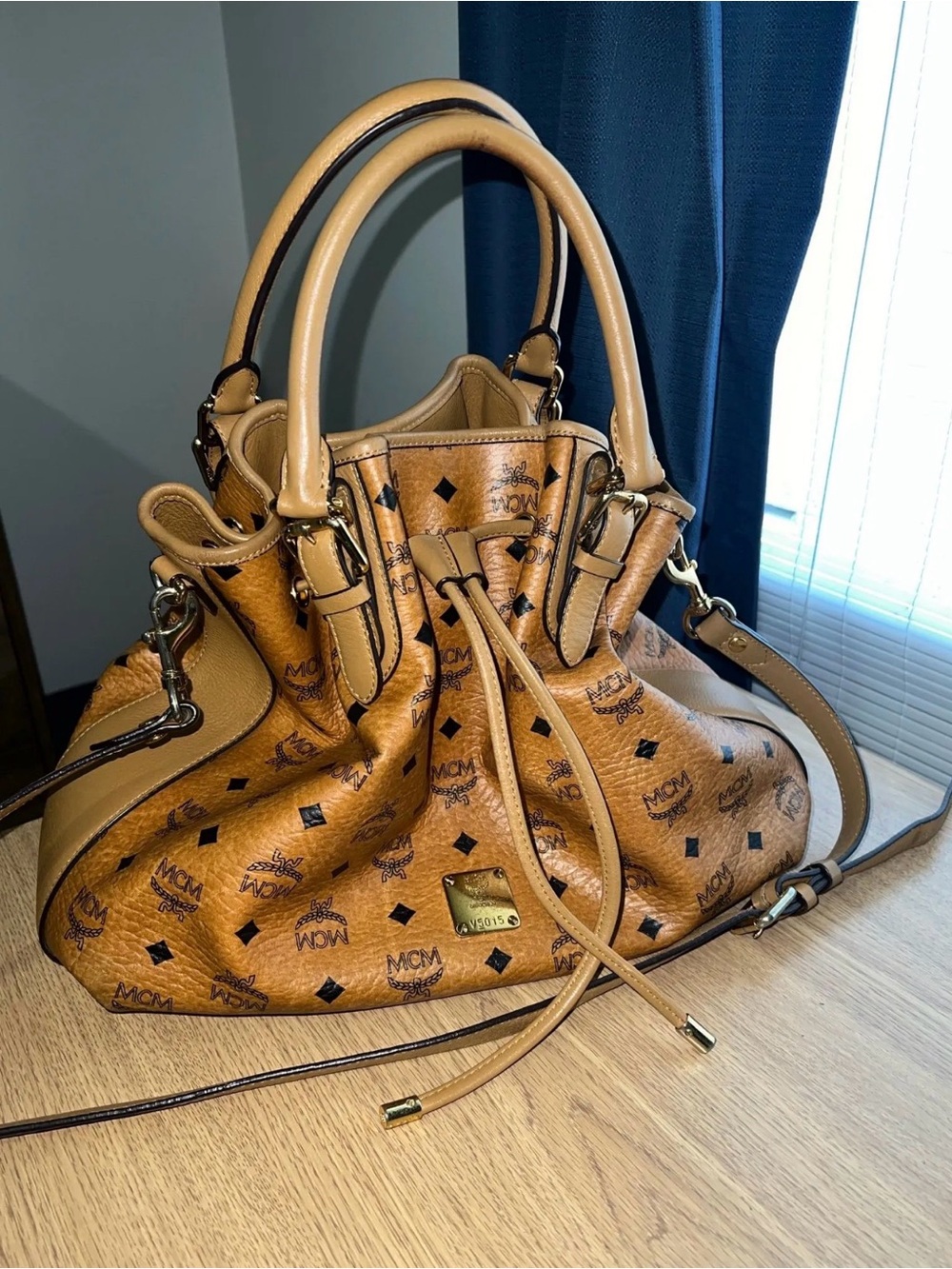 MCM Cognac Visetos Drawstring Bucket Bag - Tan/Cognac